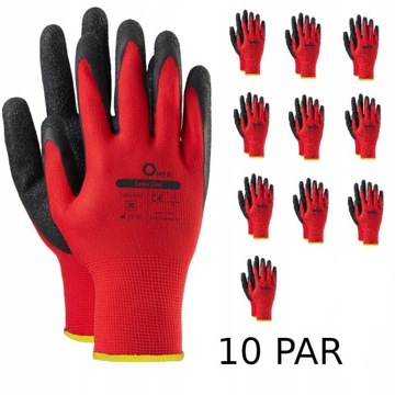 RĘKAWICE ROBOCZE ONYX LATE RED R8 10 PAR WYTRZYMAŁE! CZERWONE