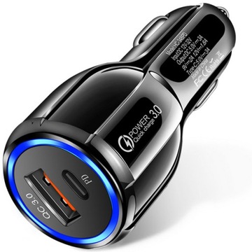 SZYBKA ŁADOWARKA SAMOCHODOWA USB-C + USB PD QC