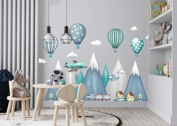 Наклейки на стену для детей на стену горы горы воздушные шары самолет вертолет