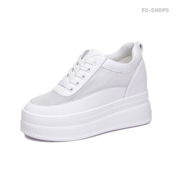 Sneakersy damskie buty sportowe białe koturny 8cm CNF85 - 34