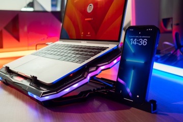 PODSTAWKA PODKŁADKA CHŁODZĄCA REGULOWANA 9-17'' LED RGB 2x USB POD LAPTOPA
