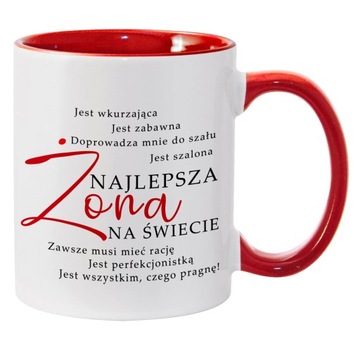 KUBEK WNĘTRZE UCHO CZERWONE - Prezent dla ŻONY
