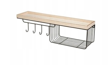 PÓŁKA ŚCIENNA METALOWA Z WIESZAKAMI BLACK WIRE