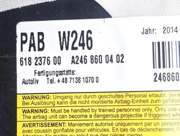 EU.ORG. MERCEDES B W246 ULOŽENÍ AIRBAG SPOLUJEZDCE A2468600402 618237600