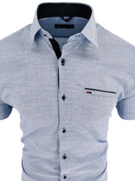 МУЖСКАЯ СИНАЯ РУБАШКА С КОРОТКИМ РУКАВОМ, 6XL, БОЛЬШАЯ 53/54