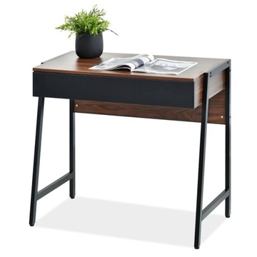 ELEGANCKIE BIURKO Z PRAKTYCZNĄ SZUFLADĄ NORS 84CM ORZECH FRONT NOGI CZARNE