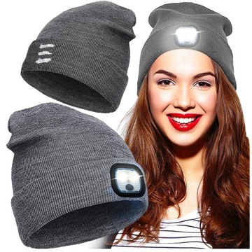 Czapka Z LAMPKĄ latarką LED NA USB ODBLASKOWA