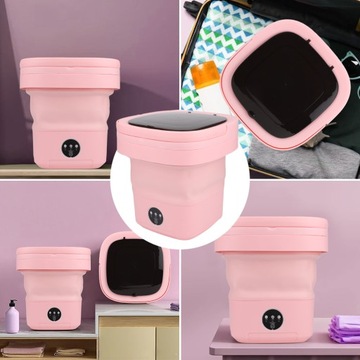 СКЛАДНАЯ МИНИ-ТУРИСТИЧЕСКАЯ ПОРТАТИВНАЯ СТИРАЛЬНАЯ МАШИНА, РОЗОВАЯ 11Л + КОРЗИНА