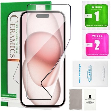 SZKŁO HYBRYDOWE NA CAŁY EKRAN DO APPLE IPHONE 15 CERAMICZNE 9D