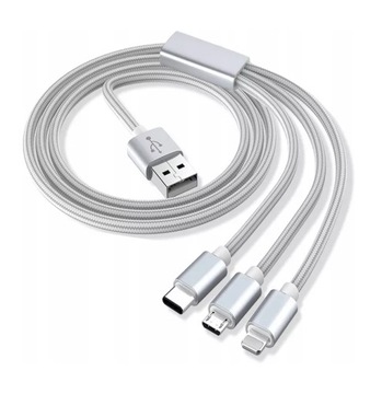 KABEL DO TELEFONU 3W1 MICRO USB USB-C LIGHTNING 120CM