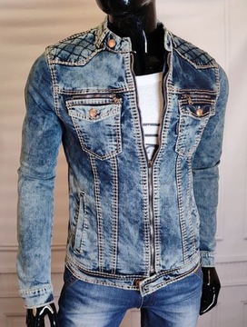 Kurtka Katana Jeans Stójka Cipo Baxx Jeansowa Gruba Nić