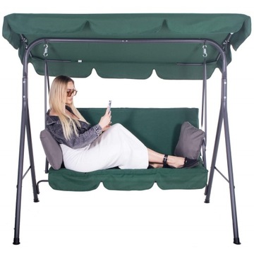 САДОВЫЕ КАЧЕЛИ, БОЛЬШИЕ, СКАМЬЯ-КАЧАЛКА НА 3 ЧЕЛОВЕКА + ЗЕЛЕНЫЕ ПОДУШКИ С ВЕРШИНОЙ