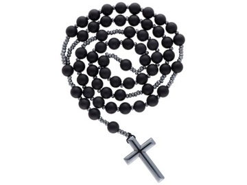 NASZYJNIK ONYKS MATOWY KULE 8 mm - RÓŻANIEC