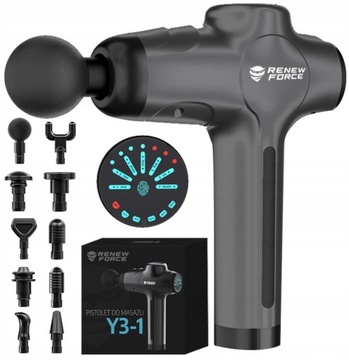 PISTOLET DO MASAŻU MASAŻER DO PLECÓW CIAŁA MASSAGE GUN + 10 KOŃCÓWEK 120 W