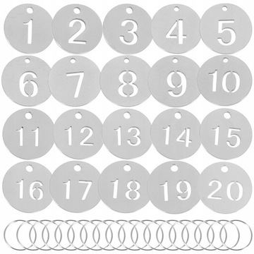 20 шт. Брелки металлические с номером.