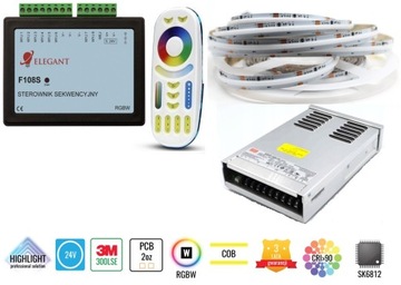 30m Oświetlenie korytarzowe Zestaw LED F108S COB SK6812 RGBW 24V