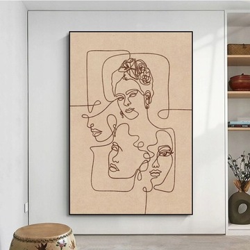 Abstract Single Line Face Art Leaves Vintage
