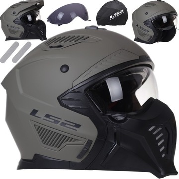KASK LS2 OF606 WYPINANA SZCZĘKA + DASZEK 2 szyby SAND mat