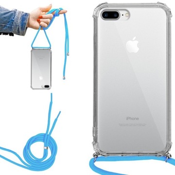 Etui Crossbody do IPHONE 7 PLUS Obudowa Ochronna ze Sznurkiem NIEBIESKIM