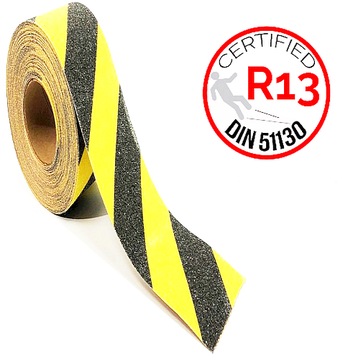 Taśma antypoślizgowa samoprzylepna 25mm/18m klej -30°C żółto-czarna