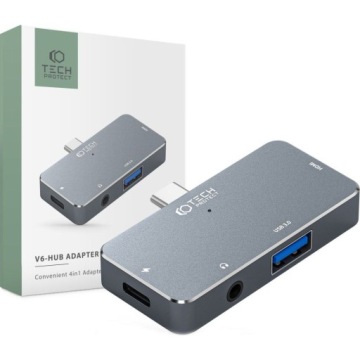 Адаптер USB-C для ПК USB3.0, USB-C PD, HDMI, мини-джек, Tech-Protect