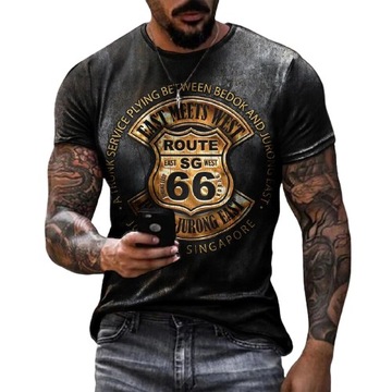 MĘSKI T-SHIRT Z NADRUKIEM 3D ROUTE 66 MOTOCYKL 2XL