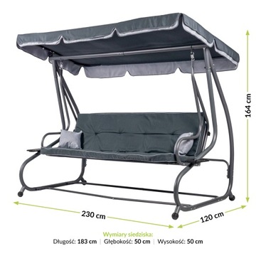 Серые садовые качели, навес, подлокотники, складная скамейка-качалка