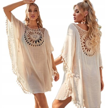 ТУНИКА ПЛЯЖНАЯ ПЛАТЬЕ ПАРЕО В БОХО ВОЗДУШНАЯ КЕПКА