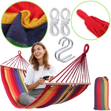 HAMAK 1-OSOBOWY Z DRĄŻKIEM XXL MOCNY 200x90 YELLOW ŻÓŁTY