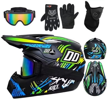 Kask Pakiet Motocross Hełm+maska+gogle+zestaw rękawiczek Kod M 55-56CM