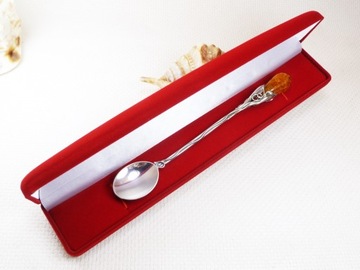 Łyżeczka srebrna z bursztynem, handmade 924-5