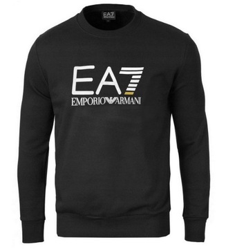 EMPORIO ARMANI EA7 LEKKA BLUZA DUŻE PRINT LOGO BEZ KAPTURA L CZARNA