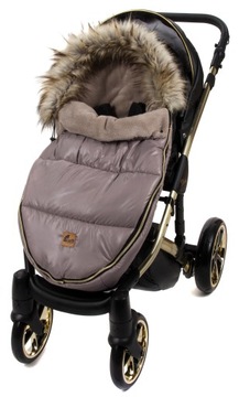 ŚPIWOREK z futrem wózek fotelik ocieplony aksamitnym pluszem PREMIUM 110 cm