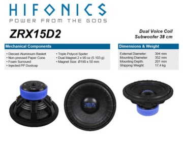 HiFonics ZRX-15D2 - 1500RMS, 2+2 Ом