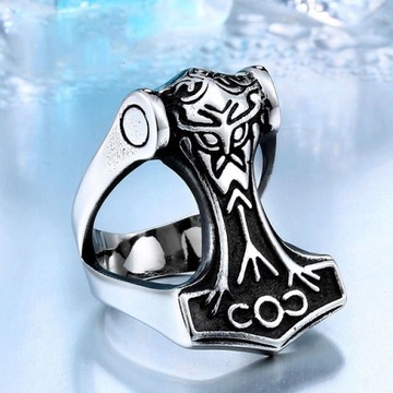 ОБРУЧАЛЬНОЕ КОЛЬЦО ВИКИНГА СИГНАЛ, МОЛОТОК ТОРА, СТАЛЬ 316L