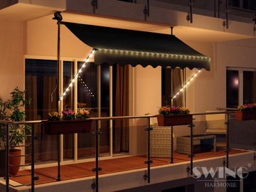 MARKIZA ZACISKOWA BALKONOWA TARASOWA LED 350cm ANTRACYT
