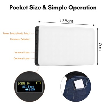 Карманный RGB-видеосвет, светодиодный заполняющий светильник 2500K-9000K