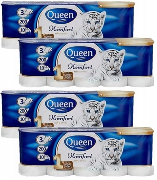 4x Papier toaletowy bezzapachowy Queen 40 rolek