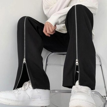 Korean Zipper Design Trendy Men Straight Pants Cas