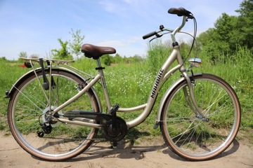 Женский городской велосипед, алюминий, 6 передач, золотистый светодиод MAHBIKE, 28
