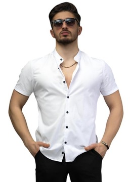 KOSZULA MĘSKA ELEGANCKA GŁADKA STÓJKA CASUAL - L