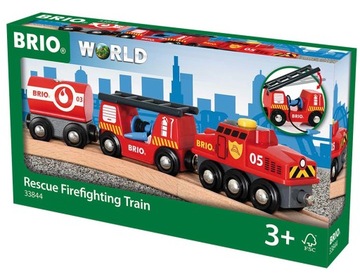 BRIO POCIĄG STRAŻ POŻARNA LOKOMOTYWA 3 ELEM. WAGONIKI 33844