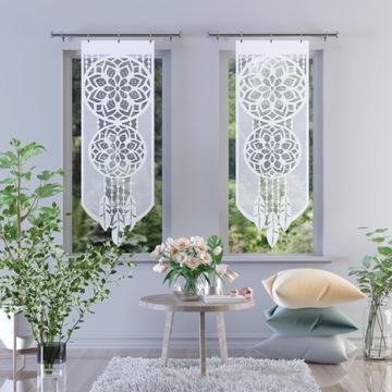 Panel firanka Łapacz snów pióra koła dekor żakard biały boohoo H562 40X120