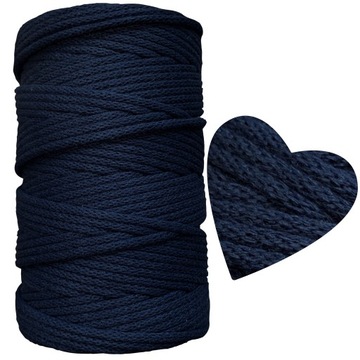 Sznurek Bawełniany Pleciony Ciemny Jeans 5mm 100m