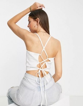 DESIGN TALL WIĄZANY CROP TOP Z DOMIESZKĄ LNU L