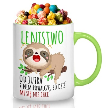 Kubek Zielony Na Prezent LENIWIEC Od Jutra Wzory