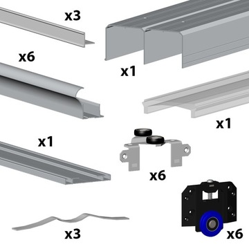 Раздвижная система для 3-дверного шкафа, серебро, 3 м.
