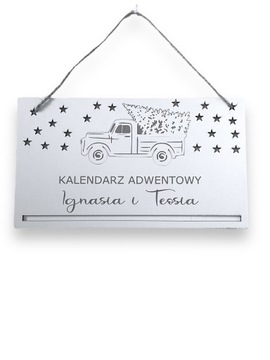 KALENDARZ ADWENTOWY PERSONALIZOWANY DOWOLNE IMIE IMIONA SAMOCHOD Z CHOINKA