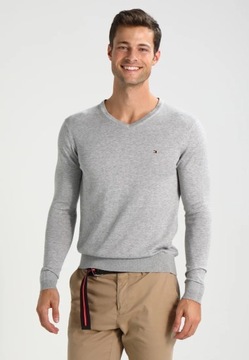 SWETER MĘSKI TOMMY HILFIGER SZARY ROZM L V-NECK