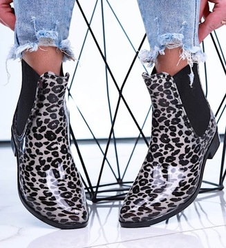 Buty damskie Drapieżne kalosze Leopard z cholewką powyżej kostki 15846 39